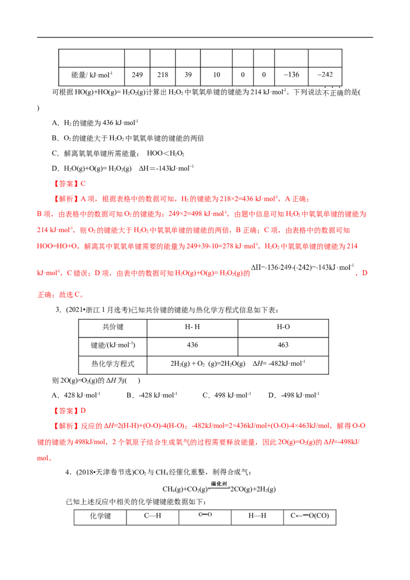 专项18利用键能计算反应热（原卷版）_05高考化学_新高考复习资料_2023年新高考资料_专项复习_2023年高考化学热点专项导航与精练（新高考专用）