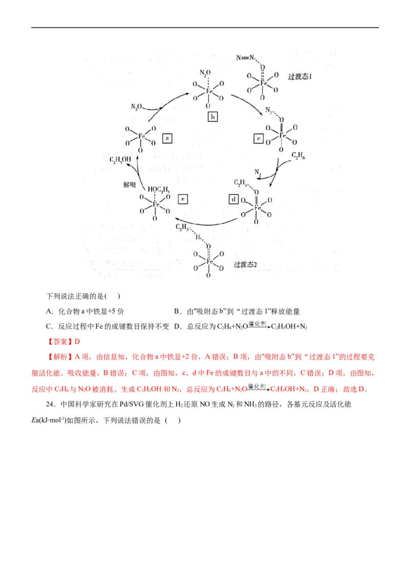 专题10化学反应机理与历程（测）（解析版）_05高考化学_通用版（老高考）复习资料_2023年复习资料_二轮复习_2023年高考化学二轮复习讲练测（全国通用）