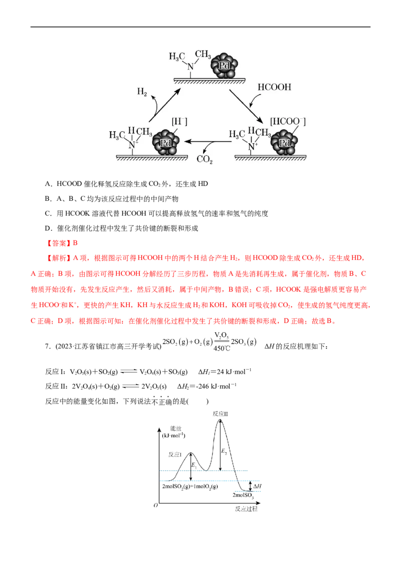 专题10化学反应机理与历程（测）（解析版）_05高考化学_通用版（老高考）复习资料_2023年复习资料_二轮复习_2023年高考化学二轮复习讲练测（全国通用）