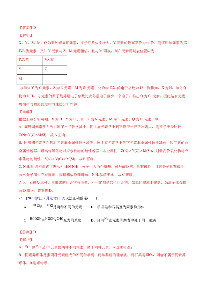 专题06物质结构元素周期律&mdash;&mdash;三年（2020-2022）高考真题化学分项汇编（新高考专用）（解析版）_05高考化学_新高考复习资料_2023年新高考资料_专项复习