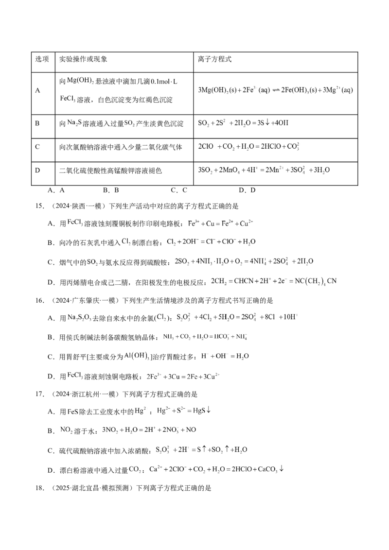 专题02离子反应方程式的正误判断（原卷版）-备战2025年高考化学二轮&middot;突破提升专题复习讲义（新高考通用）_05高考化学_2025年新高考资料_二轮复习_01高考语文等多个文件