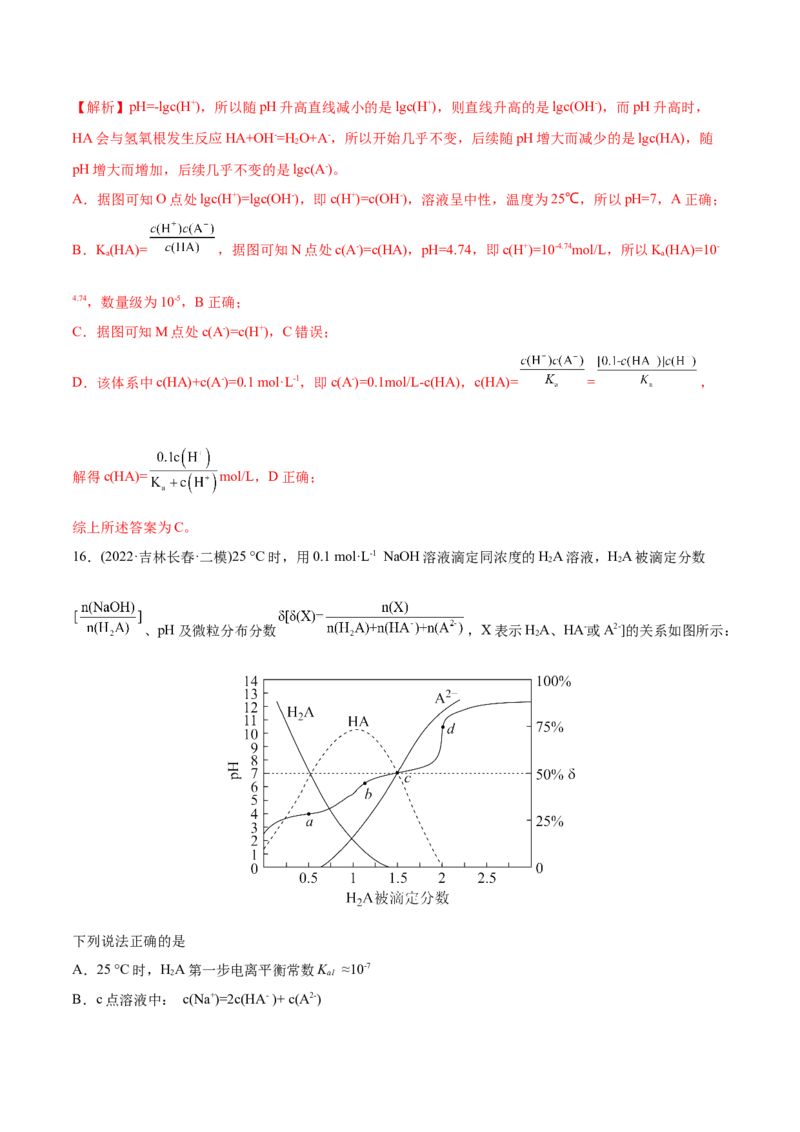 专题10水溶液中的离子平衡-2022年高考真题和模拟题化学分专题训练（教师版含解析）_05高考化学_2024年新高考资料_1.2024一轮复习_赠2022年高考化学真题与模拟题分类训练