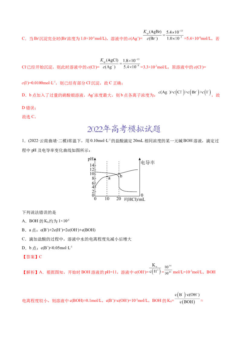 专题10水溶液中的离子平衡-2022年高考真题和模拟题化学分专题训练（教师版含解析）_05高考化学_2024年新高考资料_1.2024一轮复习_赠2022年高考化学真题与模拟题分类训练
