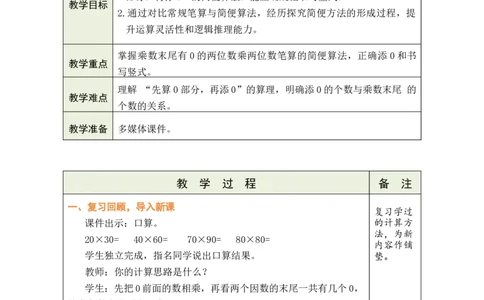 第6课时乘数末尾有0的乘法_A151三年级下册数学（苏教版）_2026春新版_第二套_03教案（第二套）齐全_第3单元两位数乘两位数（教案）