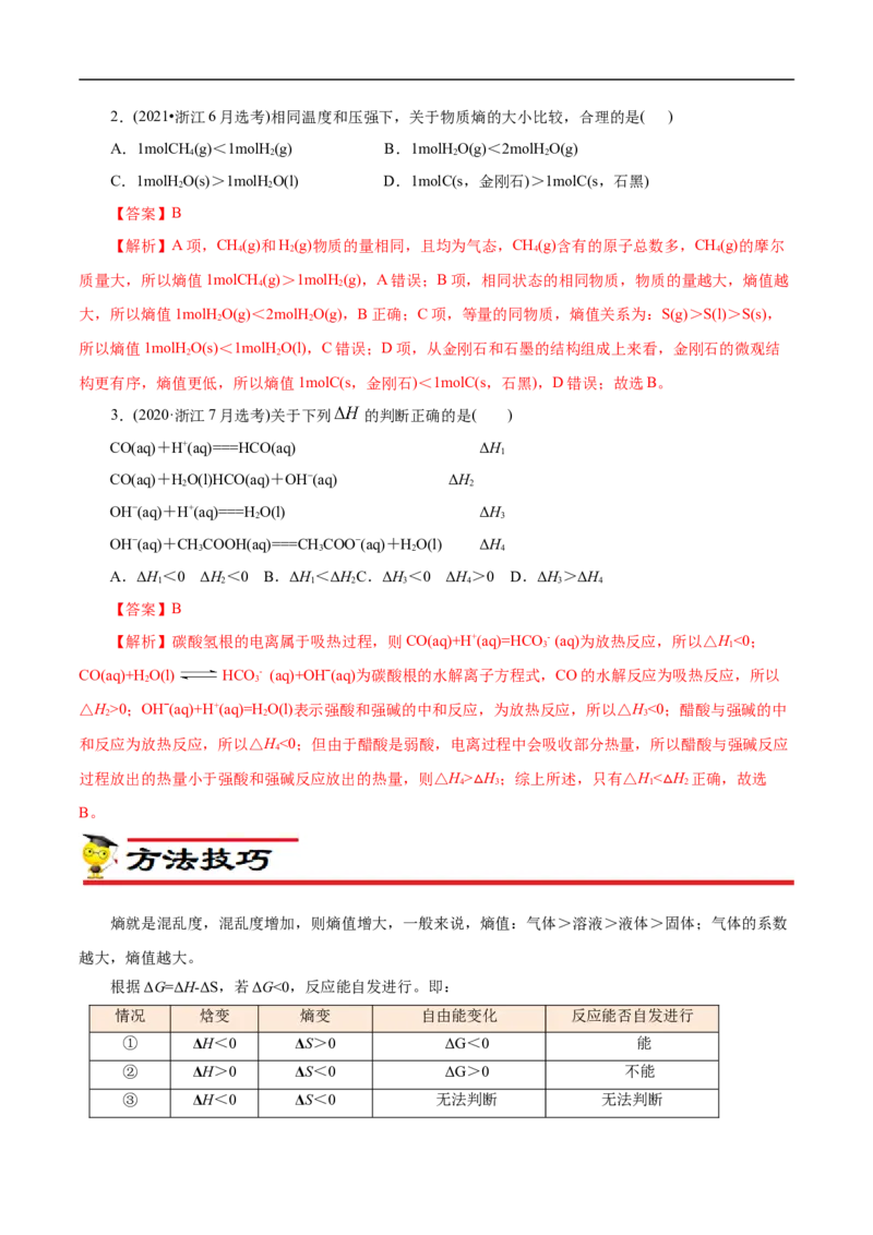 专项25焓变与熵变（解析版）_05高考化学_新高考复习资料_2023年新高考资料_专项复习_2023年高考化学热点专项导航与精练（新高考专用）