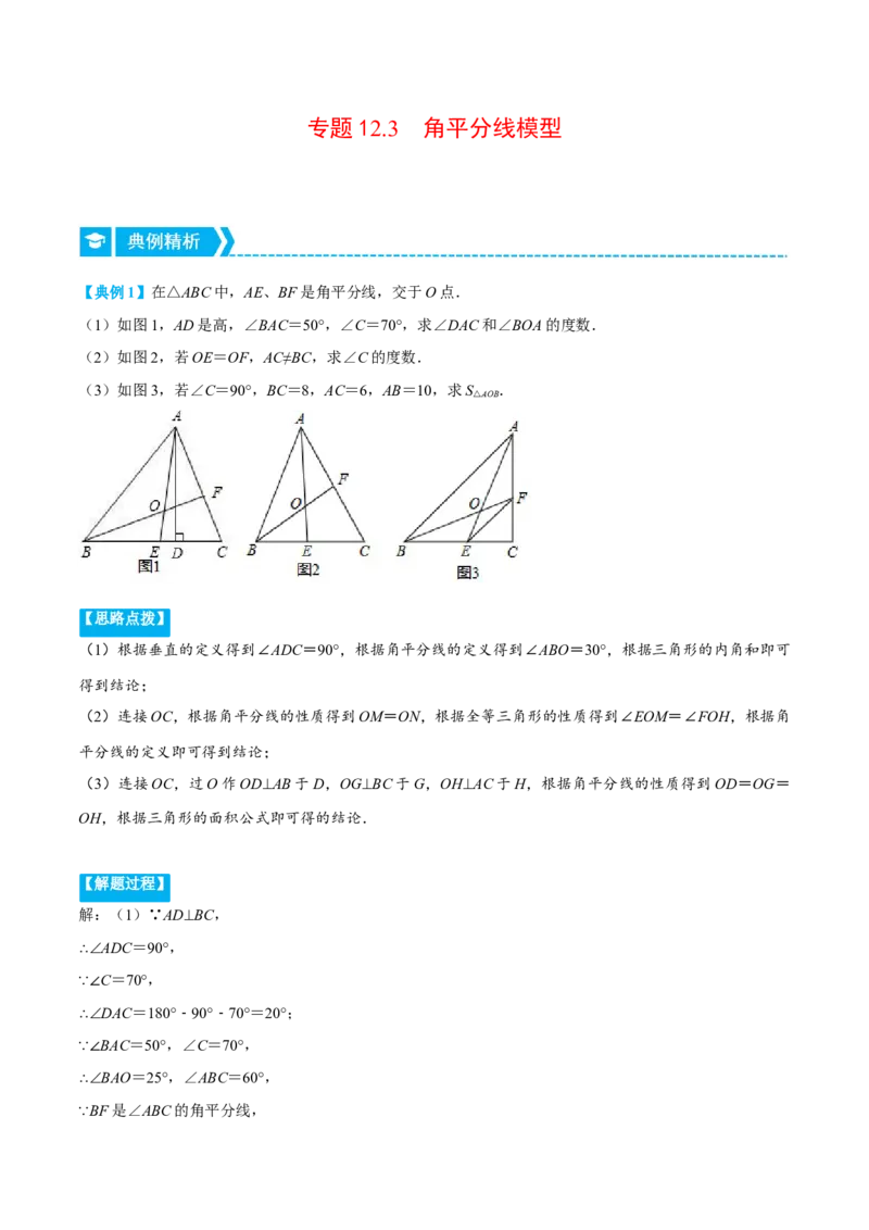 专题12.3角平分线模型（压轴题专项讲练）（人教版）（原卷版）_初中数学人教版_8上-初中数学人教版_旧版_07专项讲练_八年级数学上册从重点到压轴（人教版）
