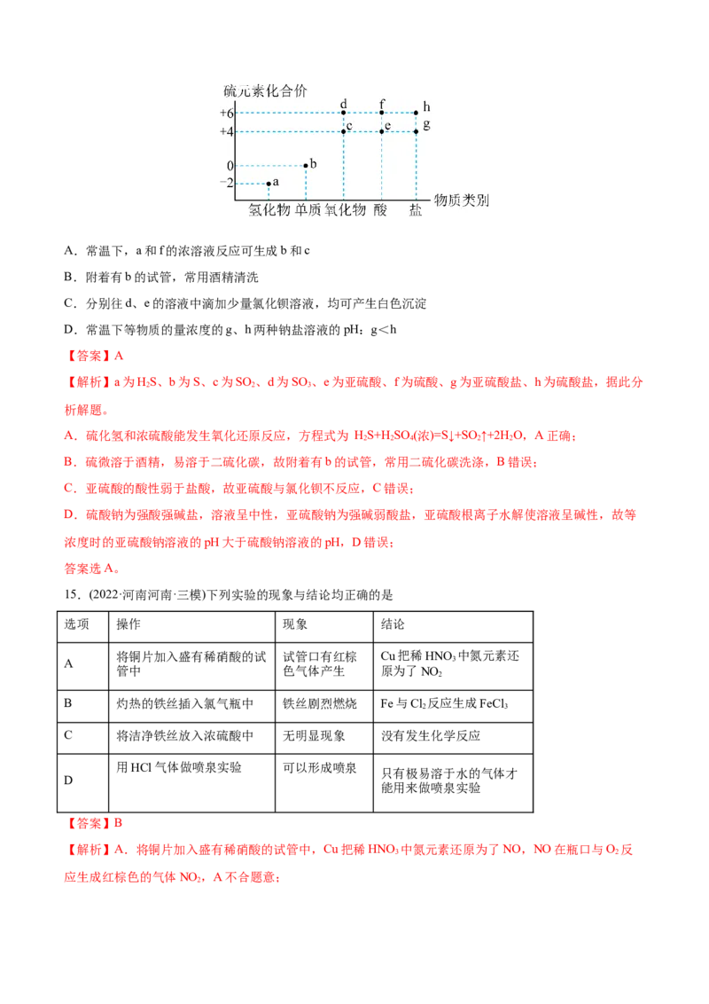 专题05元素及其化合物-2022年高考真题和模拟题化学分专题训练（教师版含解析）_05高考化学_2024年新高考资料_1.2024一轮复习_赠2022年高考化学真题与模拟题分类训练