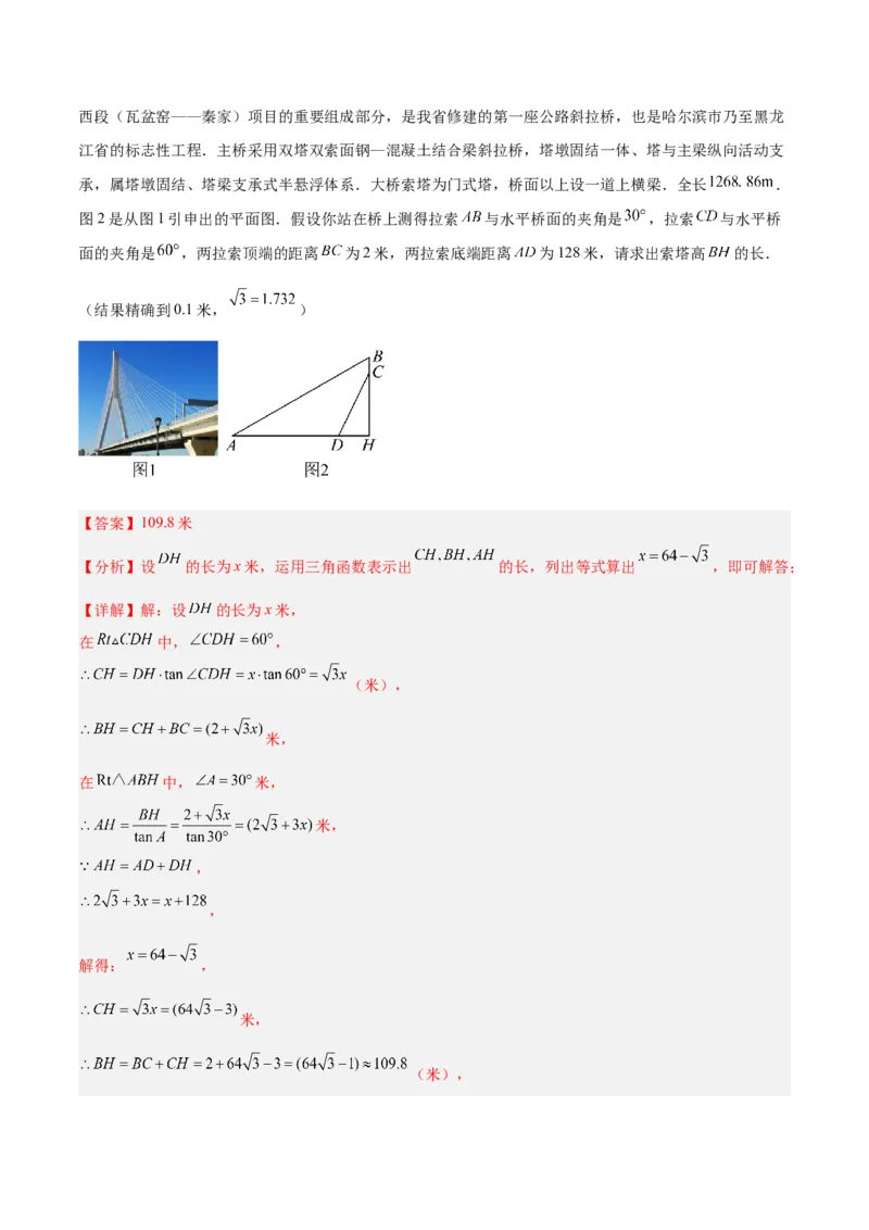 专题13解直角三角形及其应用重难点题型专训（7大题型）（解析版）_初中数学人教版_9下-初中数学人教版_07专项讲练_2023-2024学年九年级数学全册重难点专题提升精讲精练（人教版）