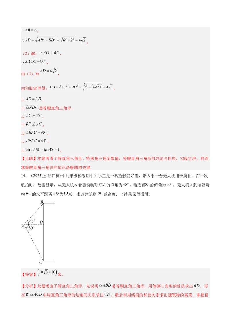 专题13解直角三角形及其应用重难点题型专训（7大题型）（解析版）_初中数学人教版_9下-初中数学人教版_07专项讲练_2023-2024学年九年级数学全册重难点专题提升精讲精练（人教版）