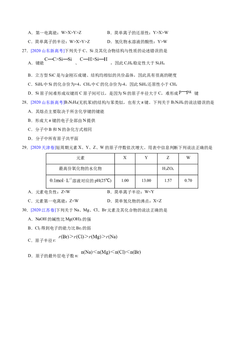 专题06物质结构元素周期律&mdash;&mdash;三年（2020-2022）高考真题化学分项汇编（新高考专用）（原卷版）_05高考化学_新高考复习资料_2023年新高考资料_专项复习