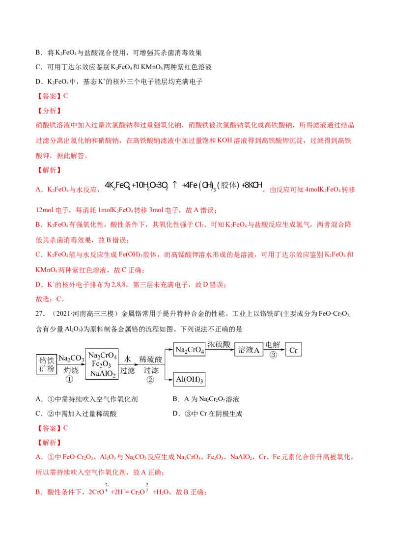 专题05元素及其化合物-2021年高考真题和模拟题化学分项汇编（解析版）_05高考化学_新高考复习资料_2022年新高考资料_2021年高考真题和模拟题化学分项汇编（全国通用）