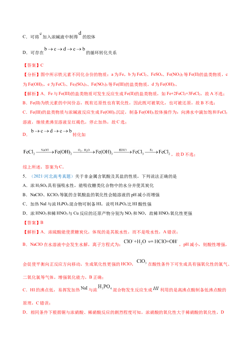 专题05元素及其化合物-2021年高考真题和模拟题化学分项汇编（解析版）_05高考化学_新高考复习资料_2022年新高考资料_2021年高考真题和模拟题化学分项汇编（全国通用）