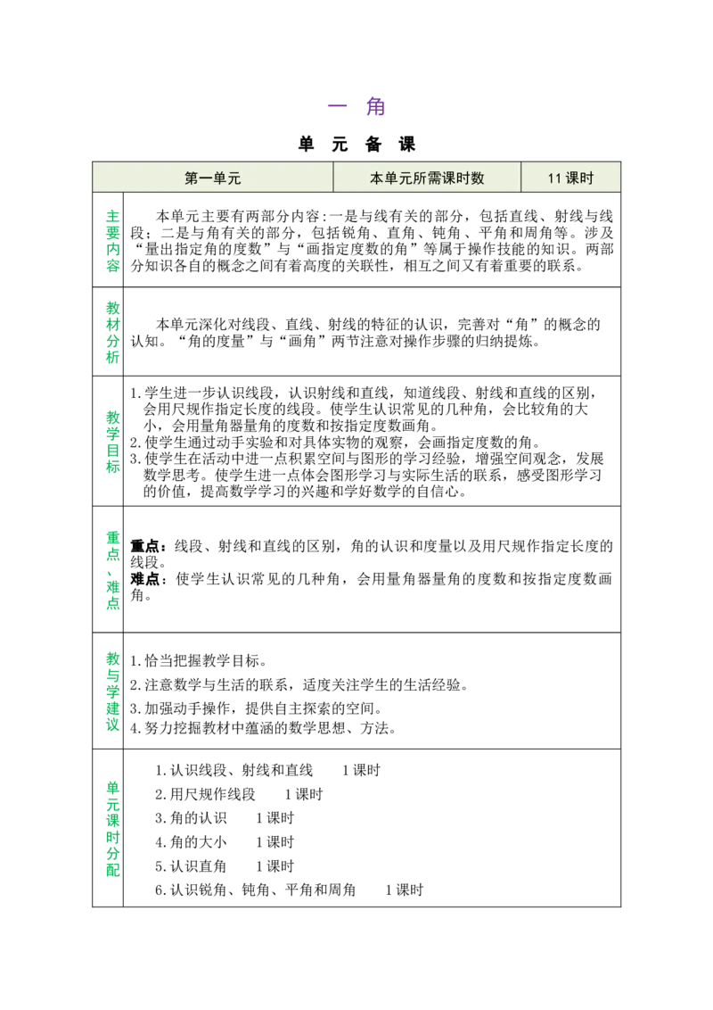 第一单元总教案_A151三年级下册数学（苏教版）_2026春新版_第二套_03教案（第二套）齐全_第1单元角教学设计（共11课时）