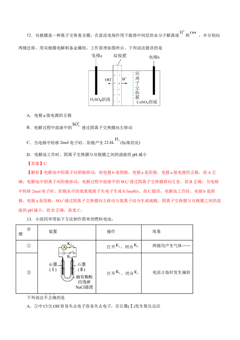 专题05化学能与电能的转化（测）解析版-2023年高考化学二轮复习讲练测（新高考专用）_05高考化学_新高考复习资料_2023年新高考资料_二轮复习