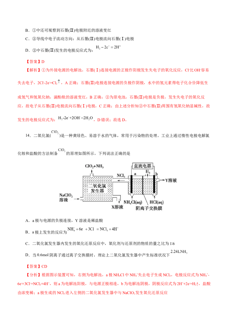 专题05化学能与电能的转化（测）解析版-2023年高考化学二轮复习讲练测（新高考专用）_05高考化学_新高考复习资料_2023年新高考资料_二轮复习