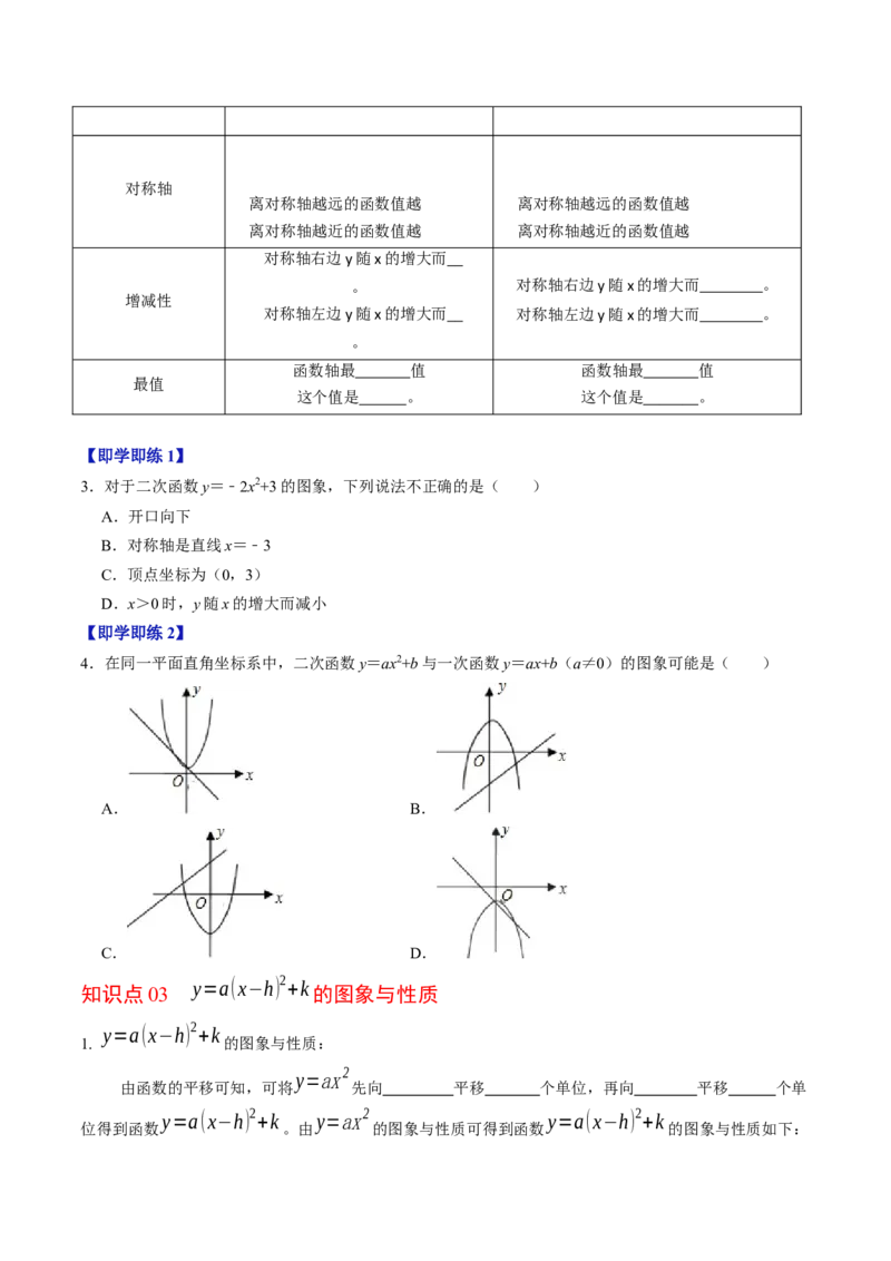 第03讲二次函数的图象与性质（2）（3个知识点+4类热点题型讲练+习题巩固）（学生版）_初中数学_九年级数学上册（人教版）_同步讲义-U18_2025版
