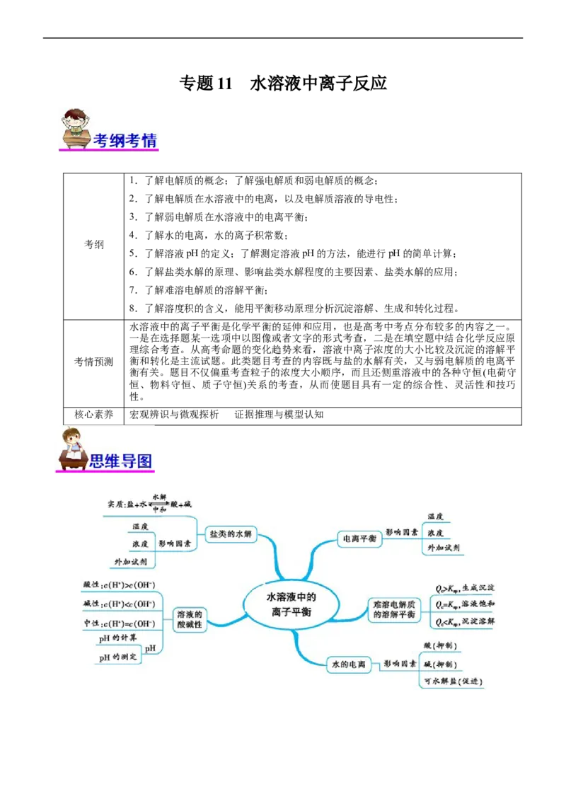 专题11水溶液中离子反应（讲）（学生版）_05高考化学_通用版（老高考）复习资料_2023年复习资料_二轮复习_2023年高考化学二轮复习讲练测（全国通用）