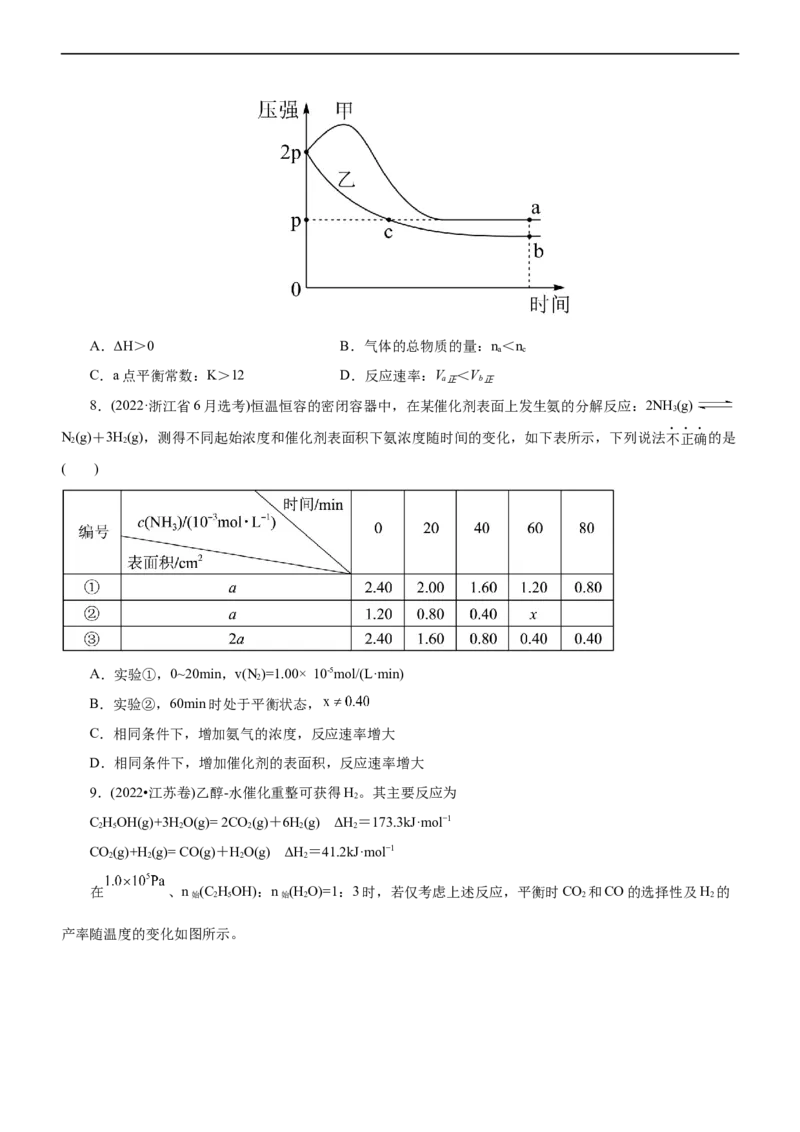 专题09化学反应速率与化学平衡（练）（原卷版）_05高考化学_通用版（老高考）复习资料_2023年复习资料_二轮复习_2023年高考化学二轮复习讲练测（全国通用）