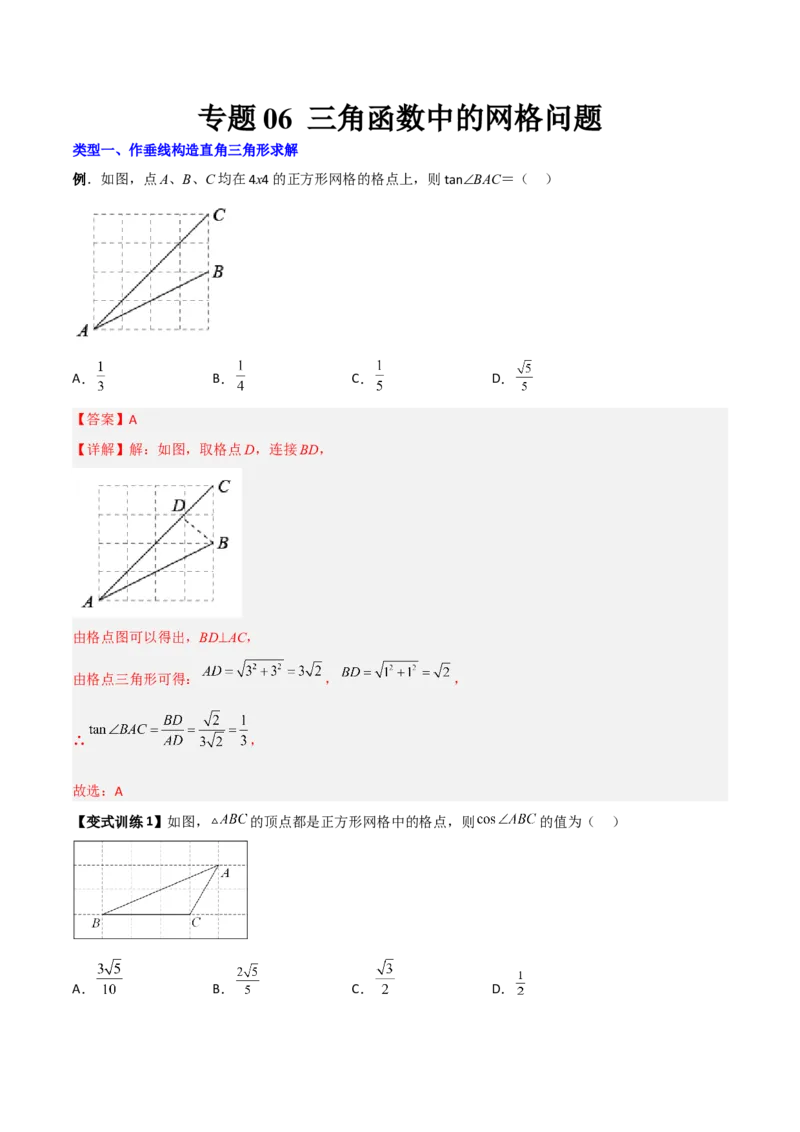 专题06三角函数中的网格问题（解析版）_初中数学人教版_9下-初中数学人教版_07专项讲练_压轴必考2022-2023学年九年级数学压轴题攻略（人教版）_下册