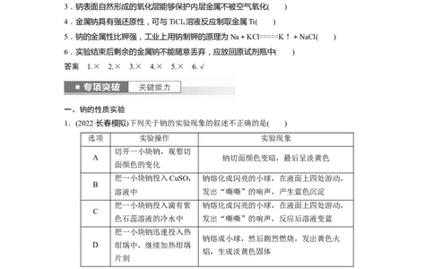 2024年高考化学一轮复习（新高考版）第4章第12讲　钠及其氧化物_05高考化学_2024年新高考资料_1.2024一轮复习_2024年高考化学一轮复习讲义（新人教新高考版）