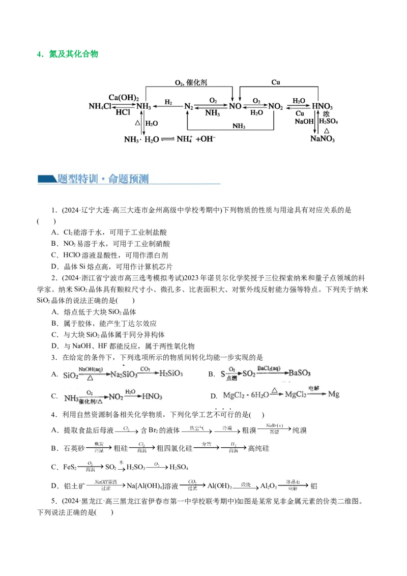 专题05元素及其化合物的性质与应用(讲义)(原卷版)_05高考化学_2024年新高考资料_2.2024二轮复习_2024年高考化学二轮复习讲练测（新教材新高考）_专题05元素及其化合物的性质与应用(讲义)