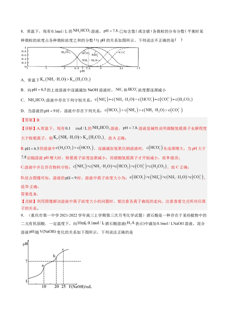 专项09水溶液中的离子平衡-2023届高考化学二轮复习知识清单与专项练习（新高考专用）（解析版）_05高考化学_新高考复习资料_2023年新高考资料_二轮复习_选择题