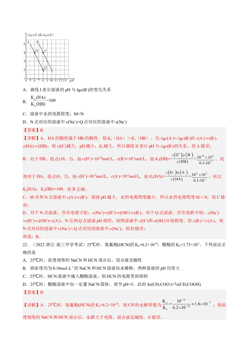 专项09水溶液中的离子平衡-2023届高考化学二轮复习知识清单与专项练习（新高考专用）（解析版）_05高考化学_新高考复习资料_2023年新高考资料_二轮复习_选择题
