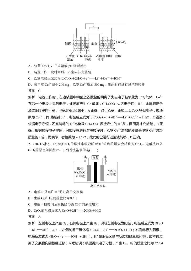 2024年高考化学一轮复习（新高考版）第7章第43讲　多池、多室的电化学装置_05高考化学_2024年新高考资料_1.2024一轮复习_2024年高考化学一轮复习讲义（新人教新高考版）