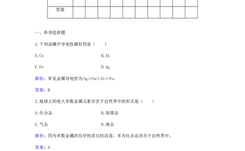 专题6金属的化学性质及金属材料_05高考化学_新高考复习资料_2023年新高考资料_专项复习_2023高考化学复习15个专题合格演练测评（word版）