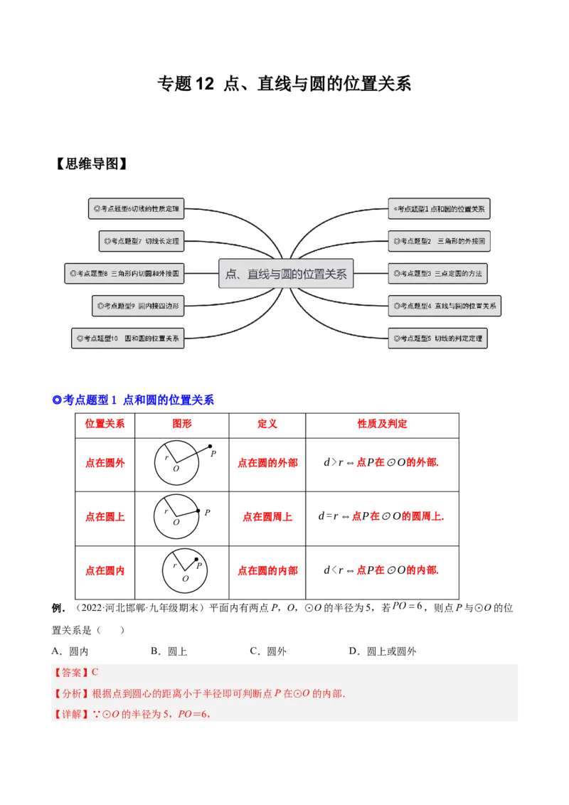 专题12点、直线与圆的位置关系（热考题型）-解析版_初中数学人教版_9上-初中数学人教版_07专项讲练_一题三变系列九年级数学上册重要考点题型精讲精练(人教版)