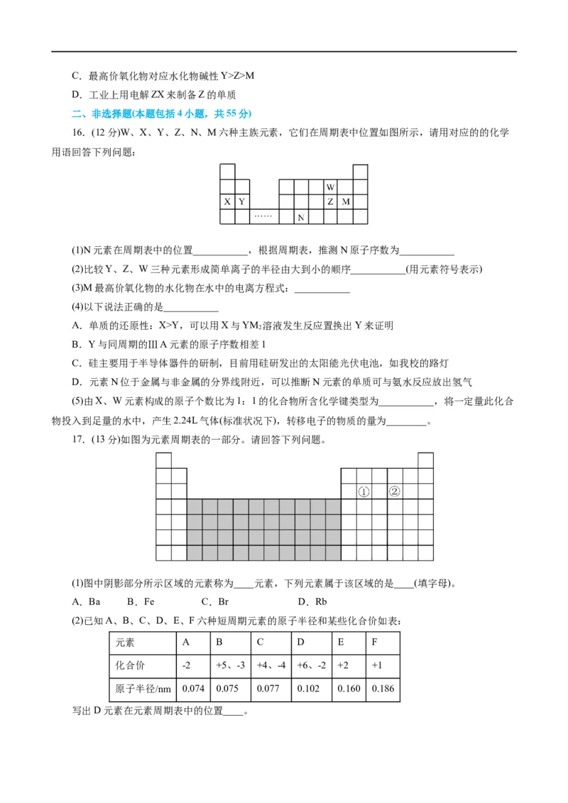 专题11物质结构与元素周期律(测试)(原卷版)_05高考化学_新高考复习资料_2024年新高考资料_二轮复习资料_2024年高考化学二轮复习讲练测（新教材新高考）_配套练习（原卷版+解析版）
