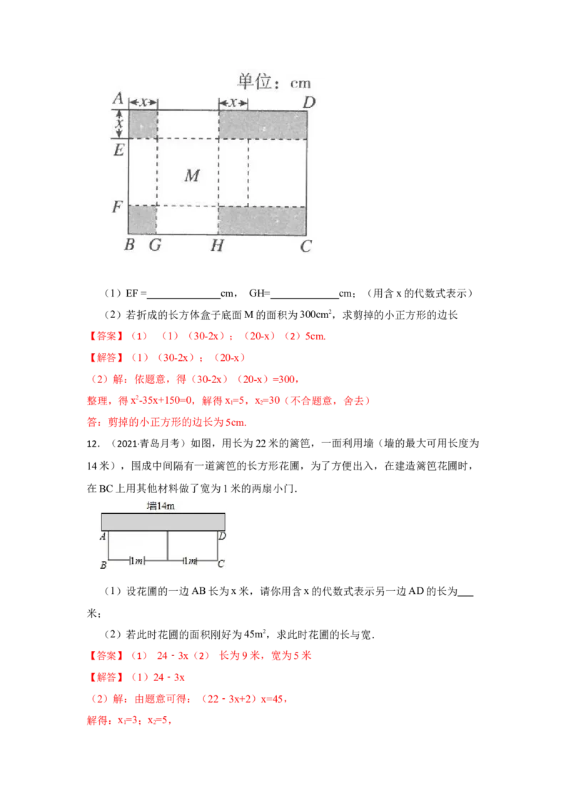 专题21.3一元二次方程应用-面积问题（专项训练）-2022-2023学年九年级数学上册《同步考点解读&bull;专题训练》（人教版）_初中数学人教版_9上-初中数学人教版_07专项讲练