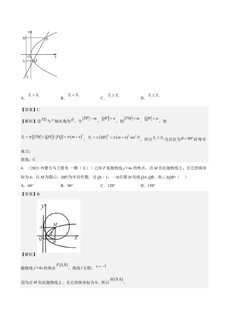 考向34抛物线（重点）-备战2023年高考数学一轮复习考点微专题（全国通用）（解析版）_2.2025数学总复习_赠品通用版（老高考）复习资料_一轮复习