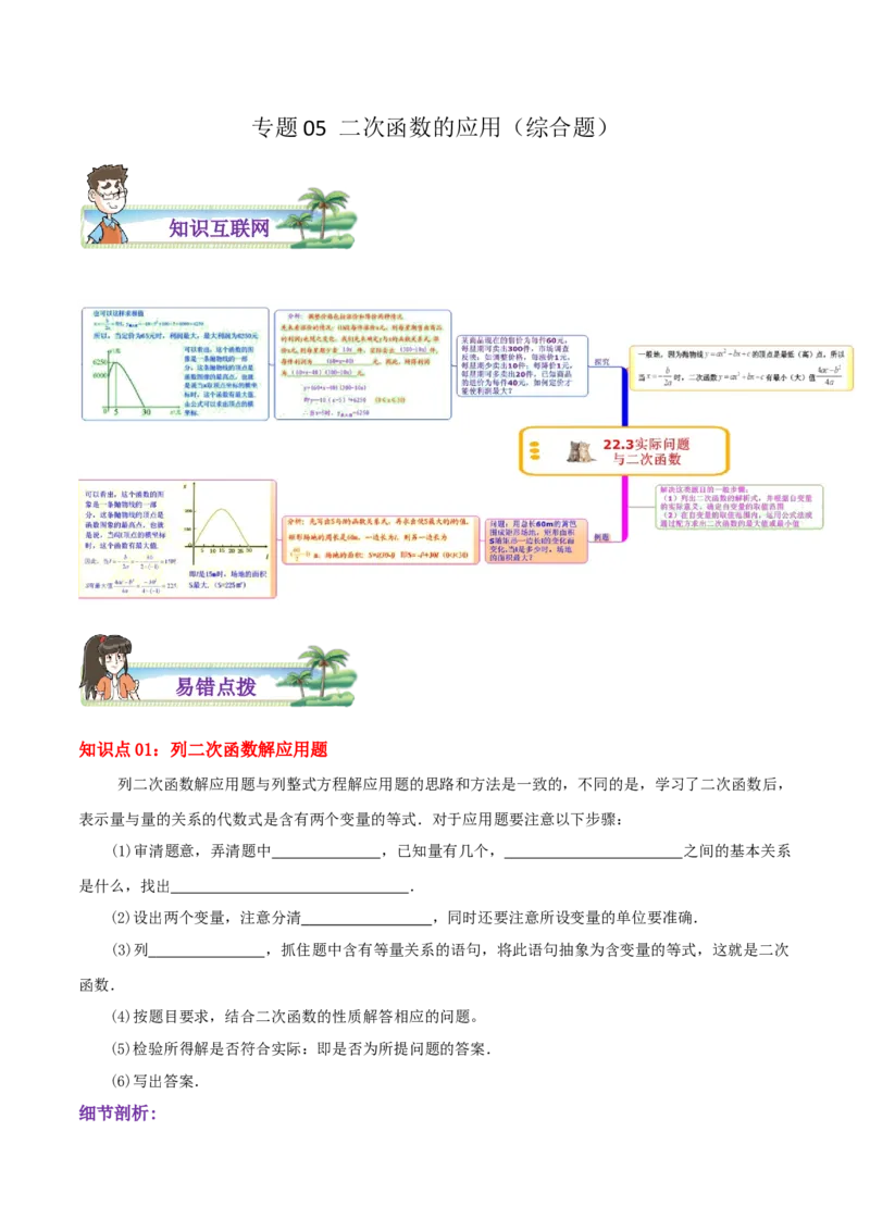 专题05二次函数的应用综合题（原卷版）_初中数学人教版_9上-初中数学人教版_07专项讲练_培优方案九年级数学上册章节重点复习考点讲义（人教版）_专题05二次函数的应用综合题