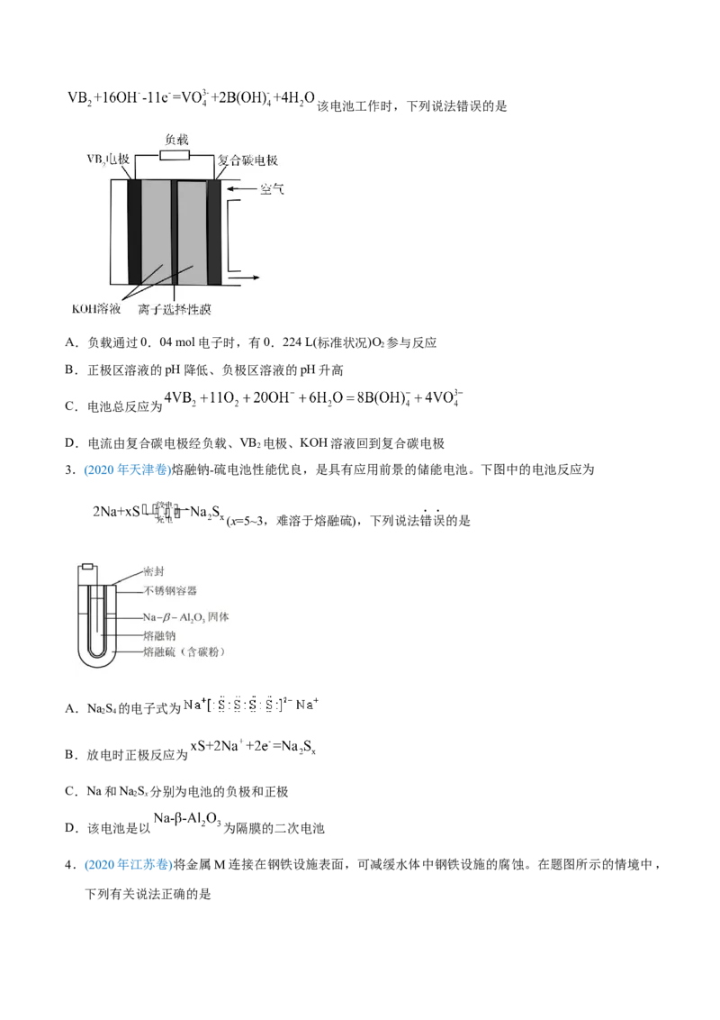 专题08电化学及其应用-2020年高考化学真题与模拟题分类训练（学生版）_05高考化学_新高考复习资料_2022年新高考资料_2022年一轮复习各版本_1.高考化学2022年一轮复习通用版
