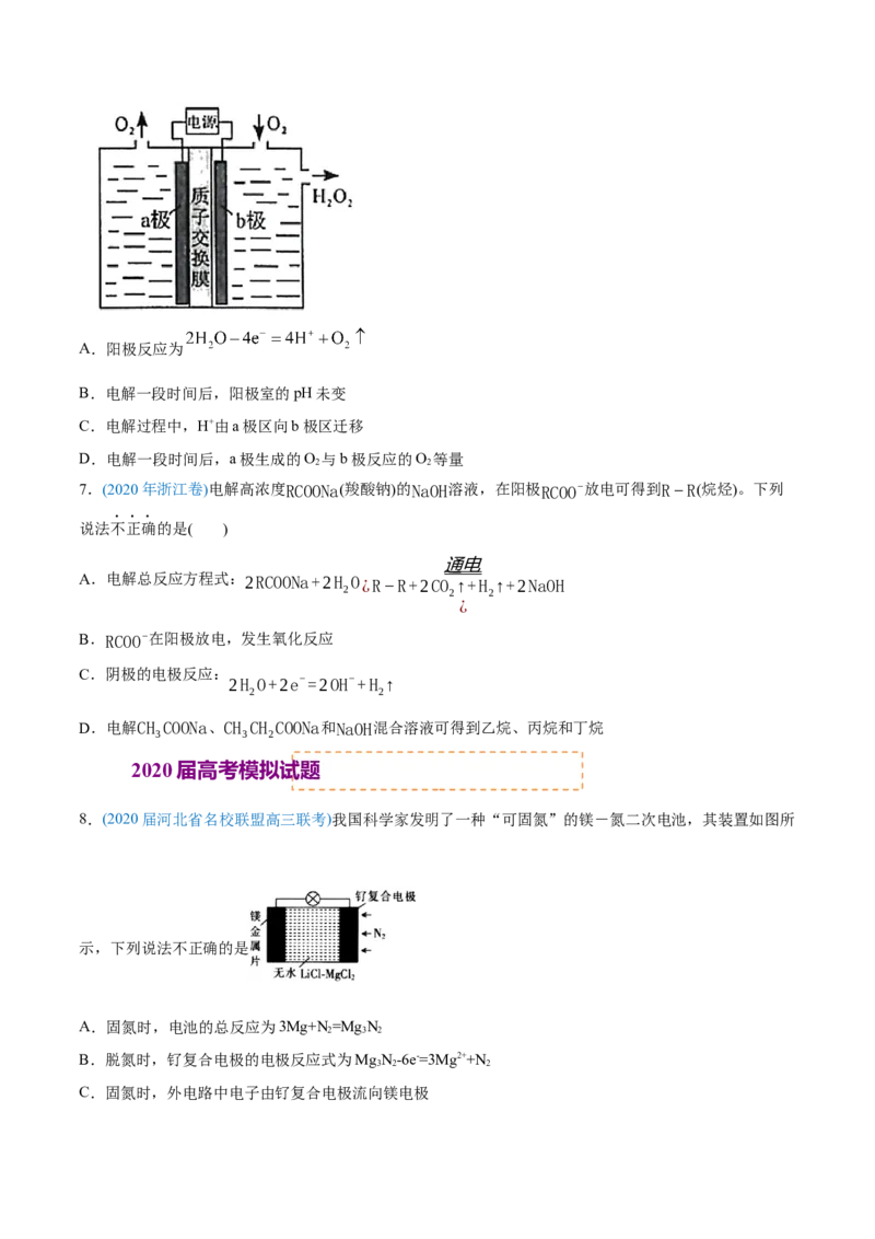 专题08电化学及其应用-2020年高考化学真题与模拟题分类训练（学生版）_05高考化学_新高考复习资料_2022年新高考资料_2022年一轮复习各版本_1.高考化学2022年一轮复习通用版