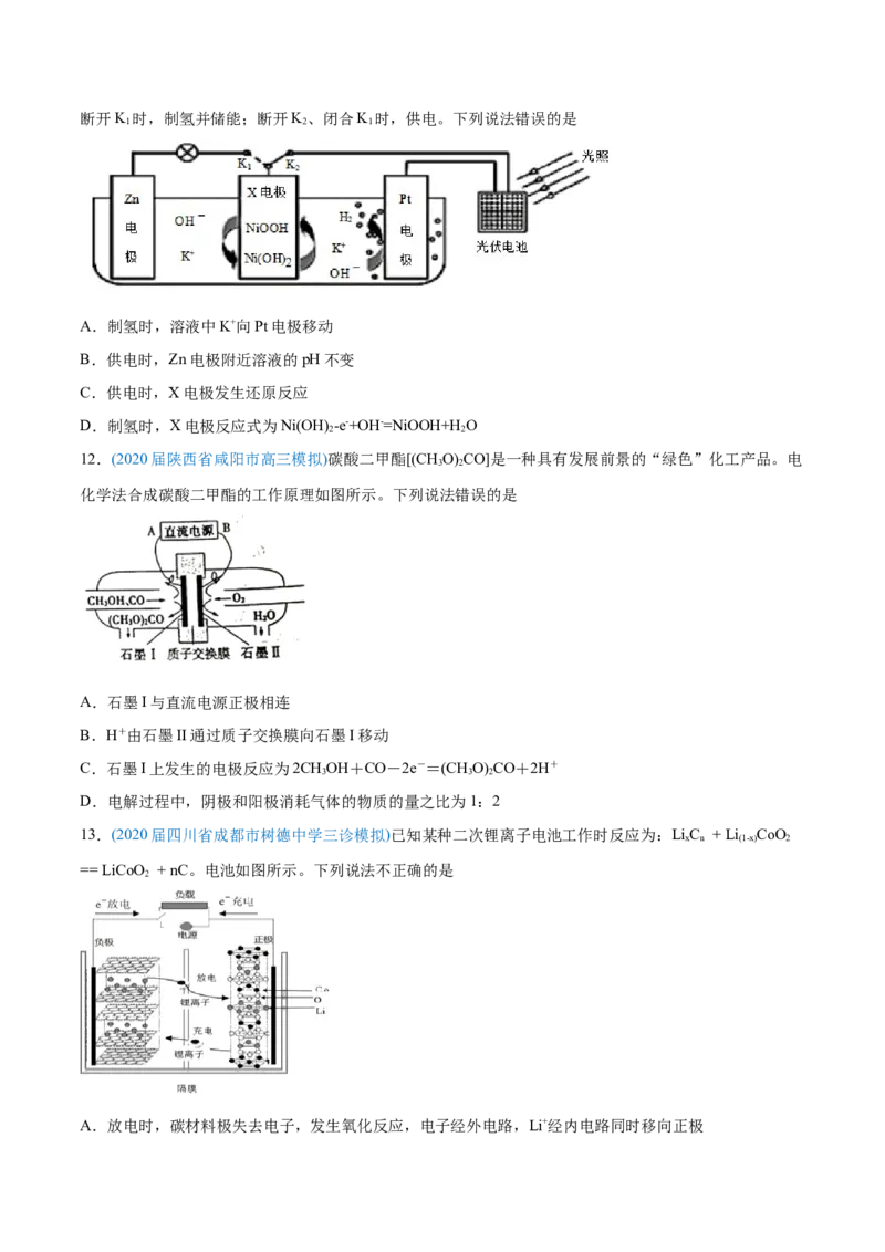 专题08电化学及其应用-2020年高考化学真题与模拟题分类训练（学生版）_05高考化学_新高考复习资料_2022年新高考资料_2022年一轮复习各版本_1.高考化学2022年一轮复习通用版