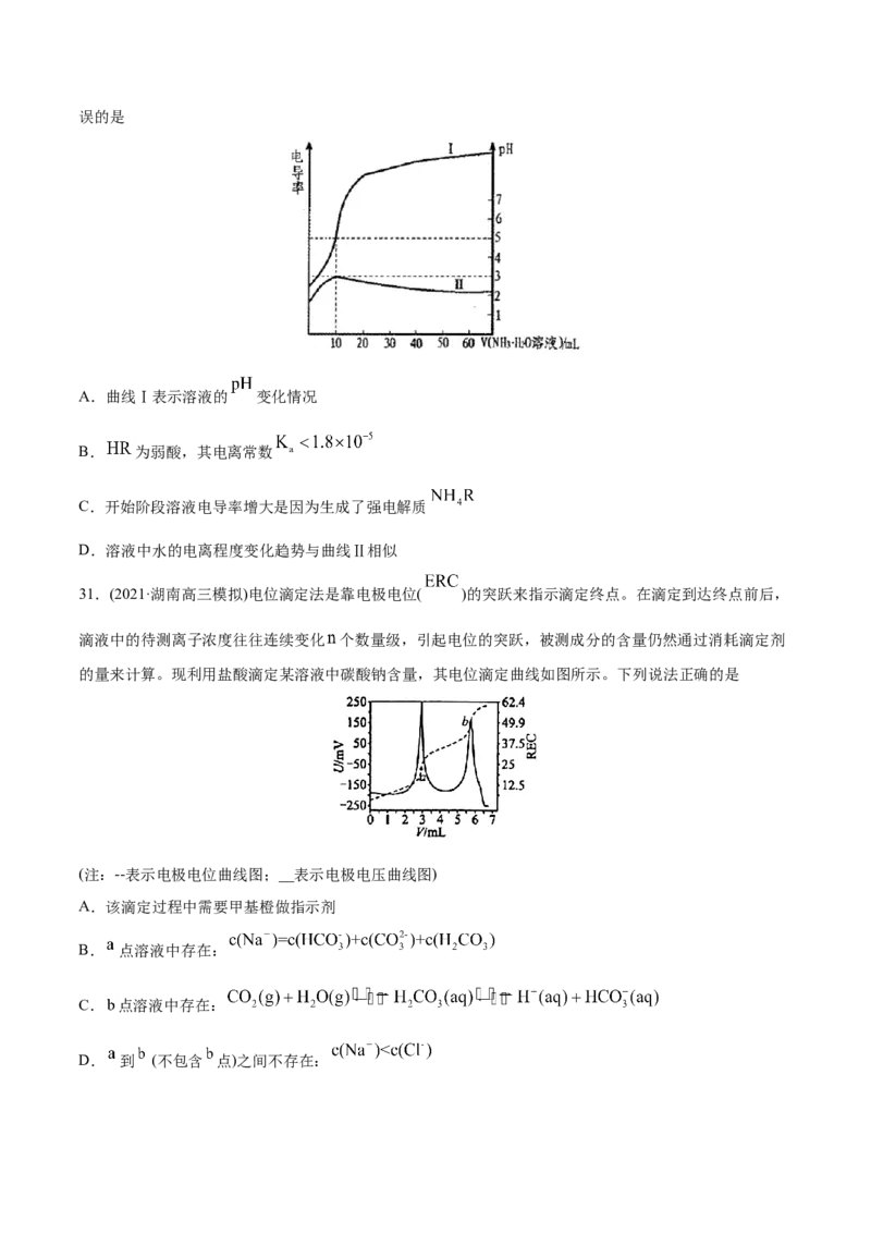 专题10水溶液中的离子平衡-2021年高考化学真题与模拟题分类训练（学生版）_05高考化学_新高考复习资料_2023年新高考资料_一轮复习_2023年新高考大一轮复习讲义