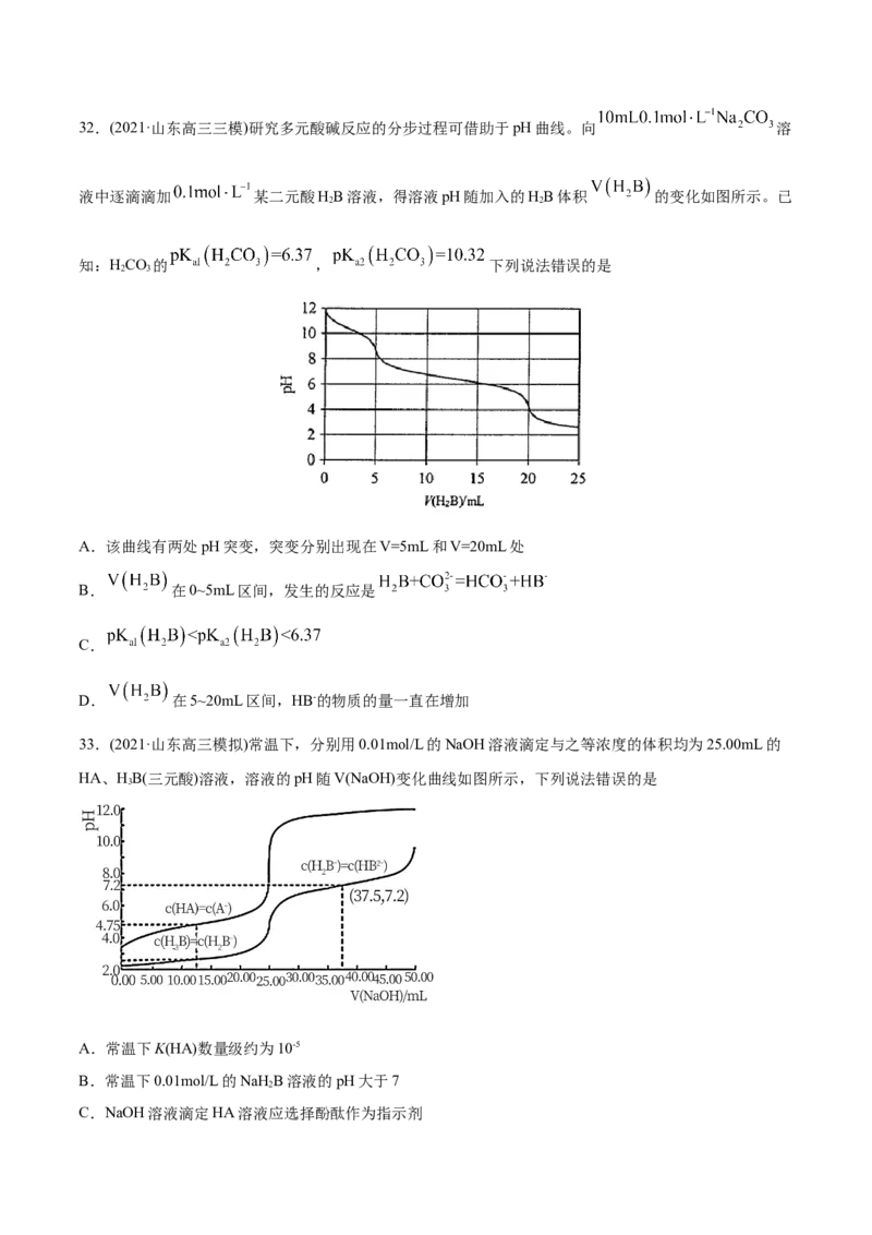 专题10水溶液中的离子平衡-2021年高考化学真题与模拟题分类训练（学生版）_05高考化学_新高考复习资料_2023年新高考资料_一轮复习_2023年新高考大一轮复习讲义