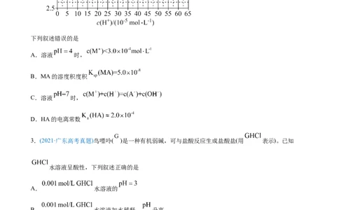 专题10水溶液中的离子平衡-2021年高考化学真题与模拟题分类训练（学生版）_05高考化学_新高考复习资料_2023年新高考资料_一轮复习_2023年新高考大一轮复习讲义