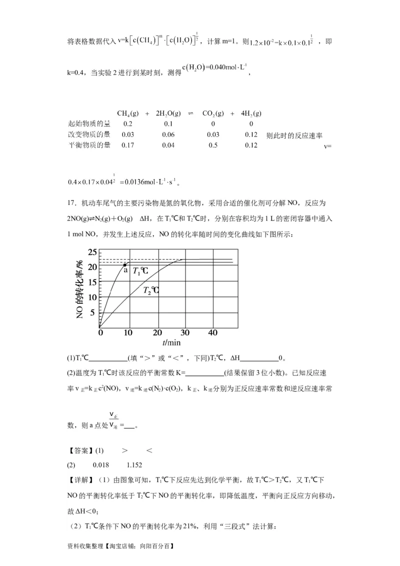 专项训练速率方程的有关计算（解析版）_05高考化学_新高考复习资料_2024年新高考资料_一轮复习资料_2024届高三化学一轮复习&mdash;专项训练