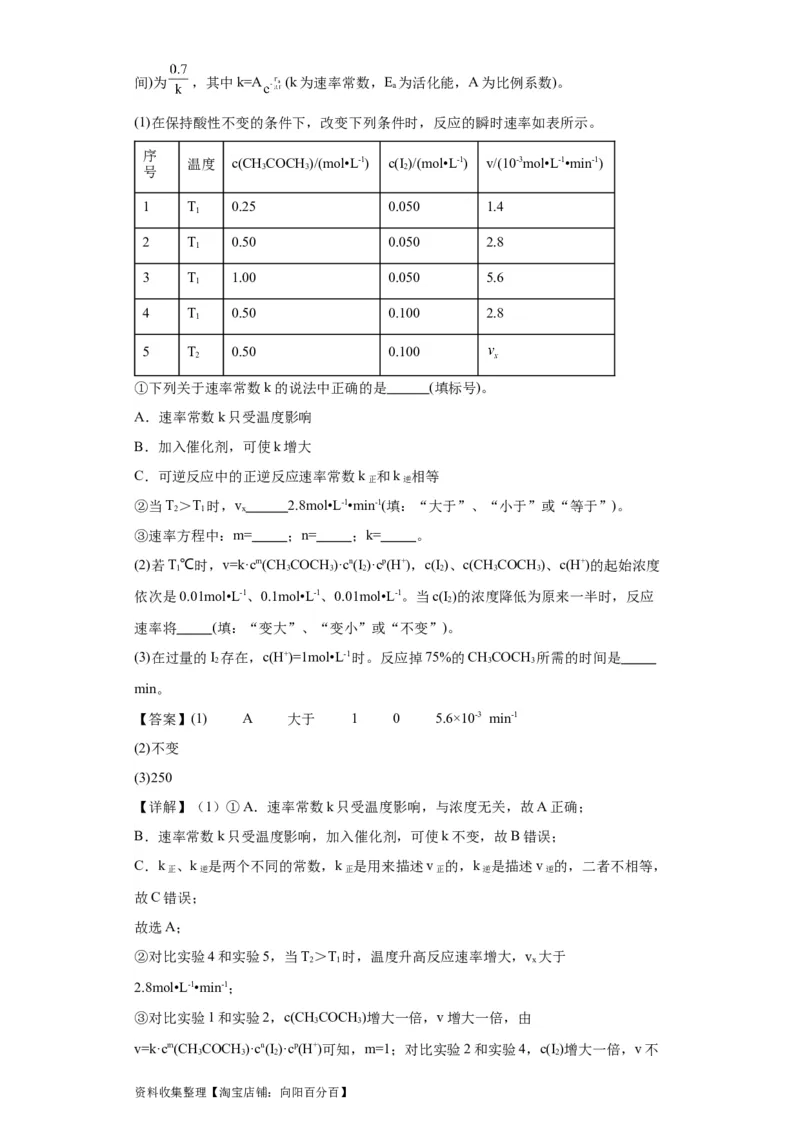 专项训练速率方程的有关计算（解析版）_05高考化学_新高考复习资料_2024年新高考资料_一轮复习资料_2024届高三化学一轮复习&mdash;专项训练