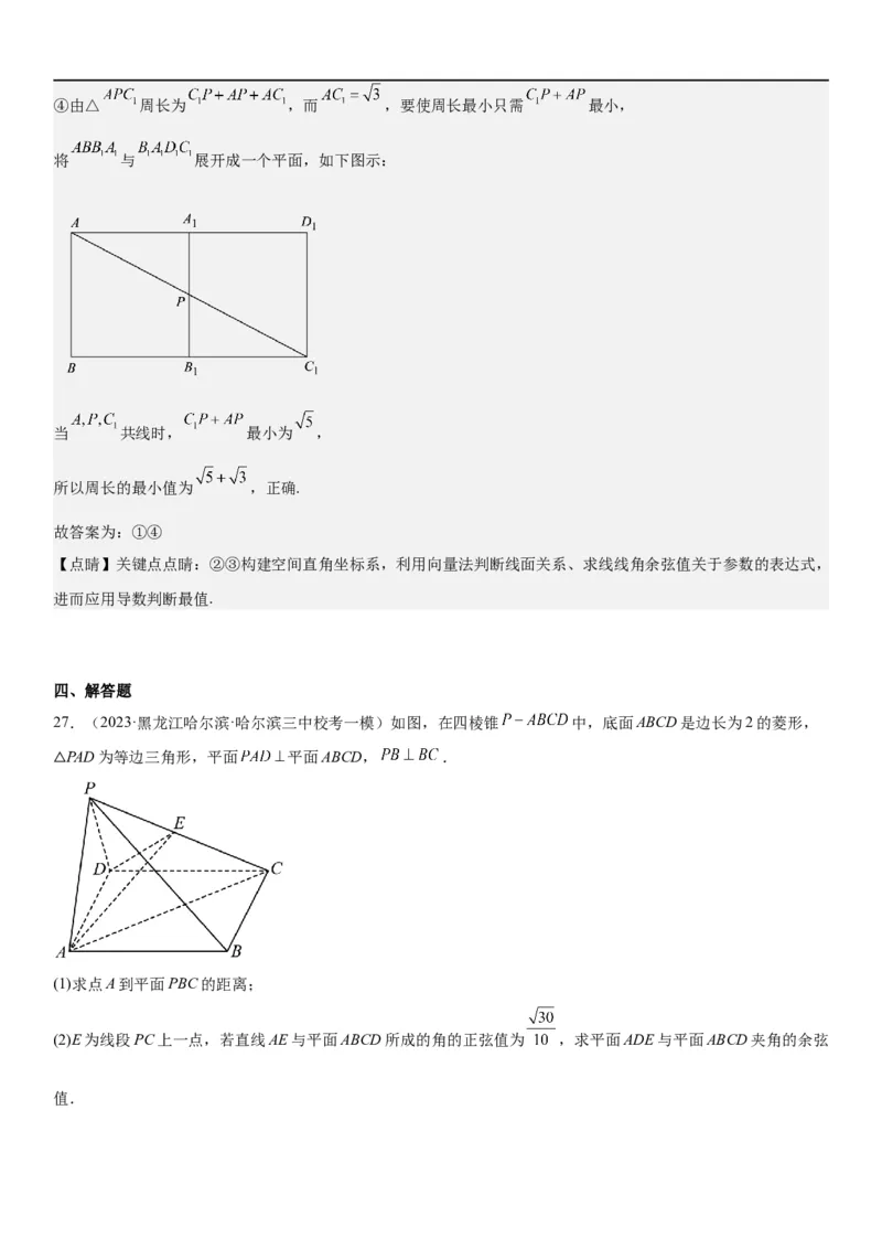 解密18空间向量在立体几何中的应用（角和距离）（解析版）_2.2025数学总复习_2023年新高考资料_二轮复习_考点2023年高考数学二轮复习讲义+训练（新高考专用）