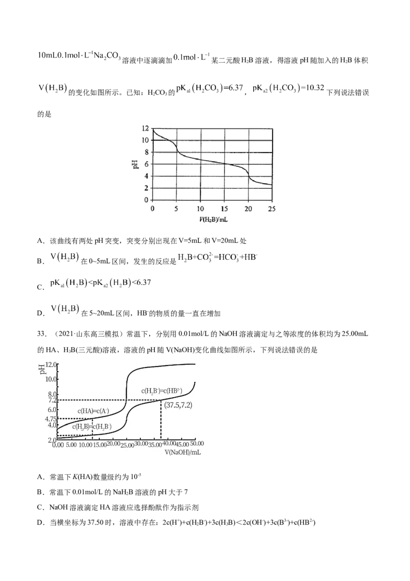 专题10水溶液中的离子平衡-2021年高考真题和模拟题化学分项汇编（原卷版）_05高考化学_新高考复习资料_2022年新高考资料_2021年高考真题和模拟题化学分项汇编（全国通用）