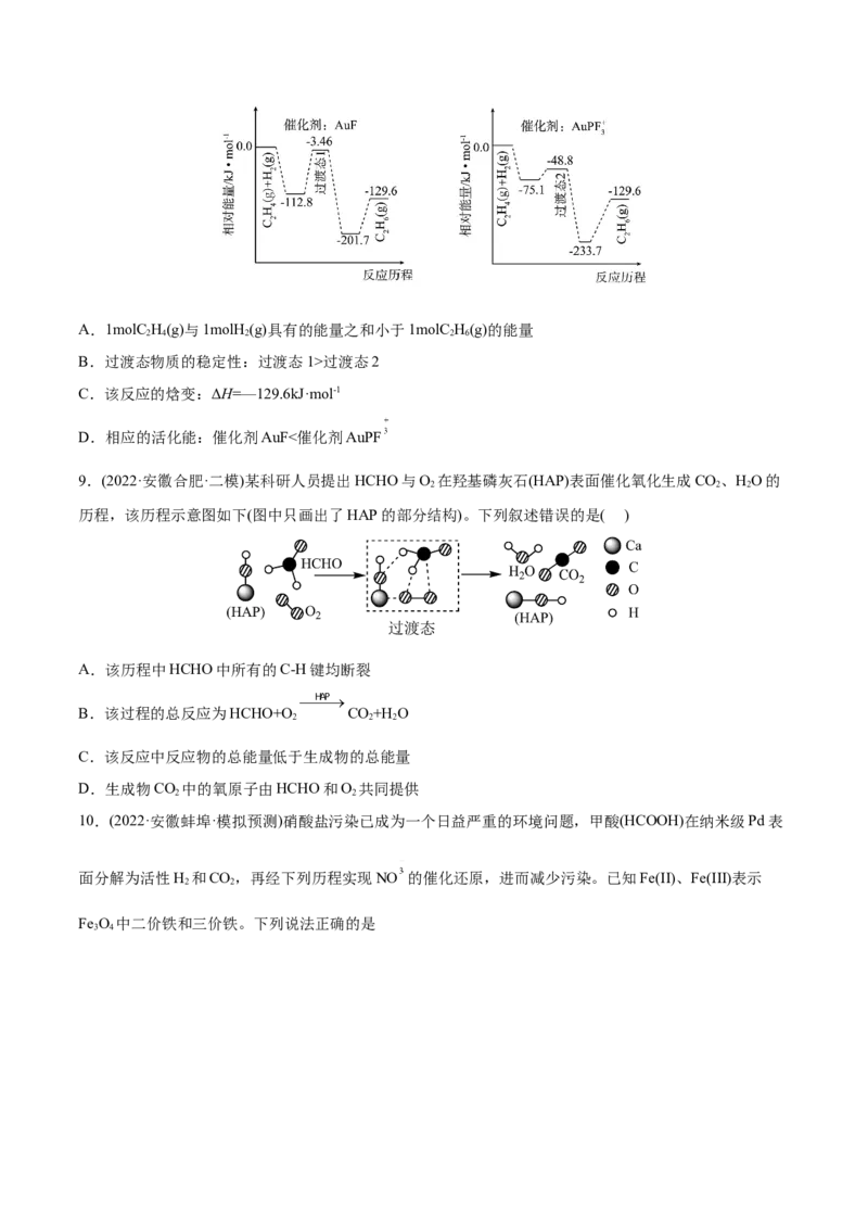专题07化学反应中的能量变化及反应机理-2022年高考真题和模拟题化学分专题训练（学生版）_05高考化学_2024年新高考资料_1.2024一轮复习_赠2022年高考化学真题与模拟题分类训练