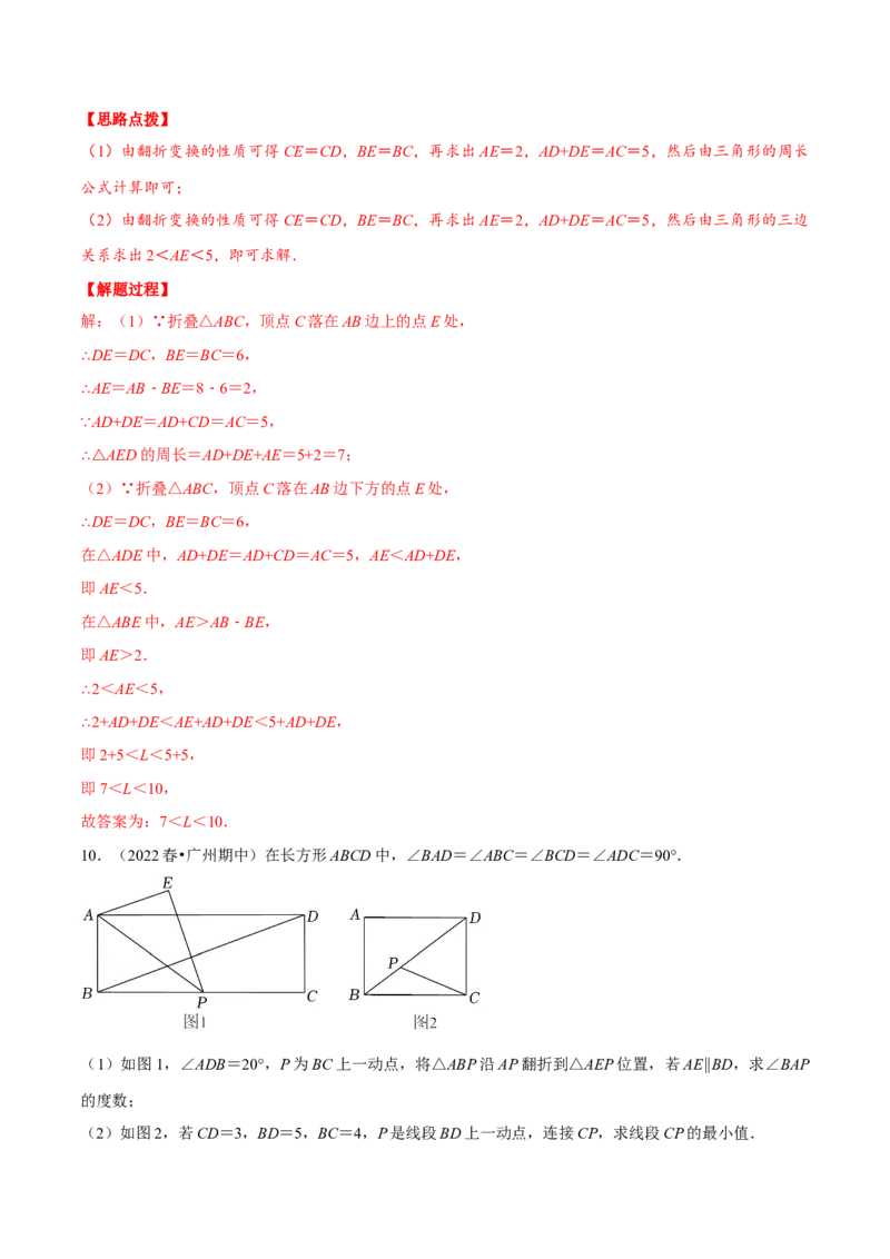 专题13.2几何图形中的翻折变换（压轴题专项讲练）（人教版）（解析版）_初中数学人教版_8上-初中数学人教版_旧版_07专项讲练_八年级数学上册从重点到压轴（人教版）