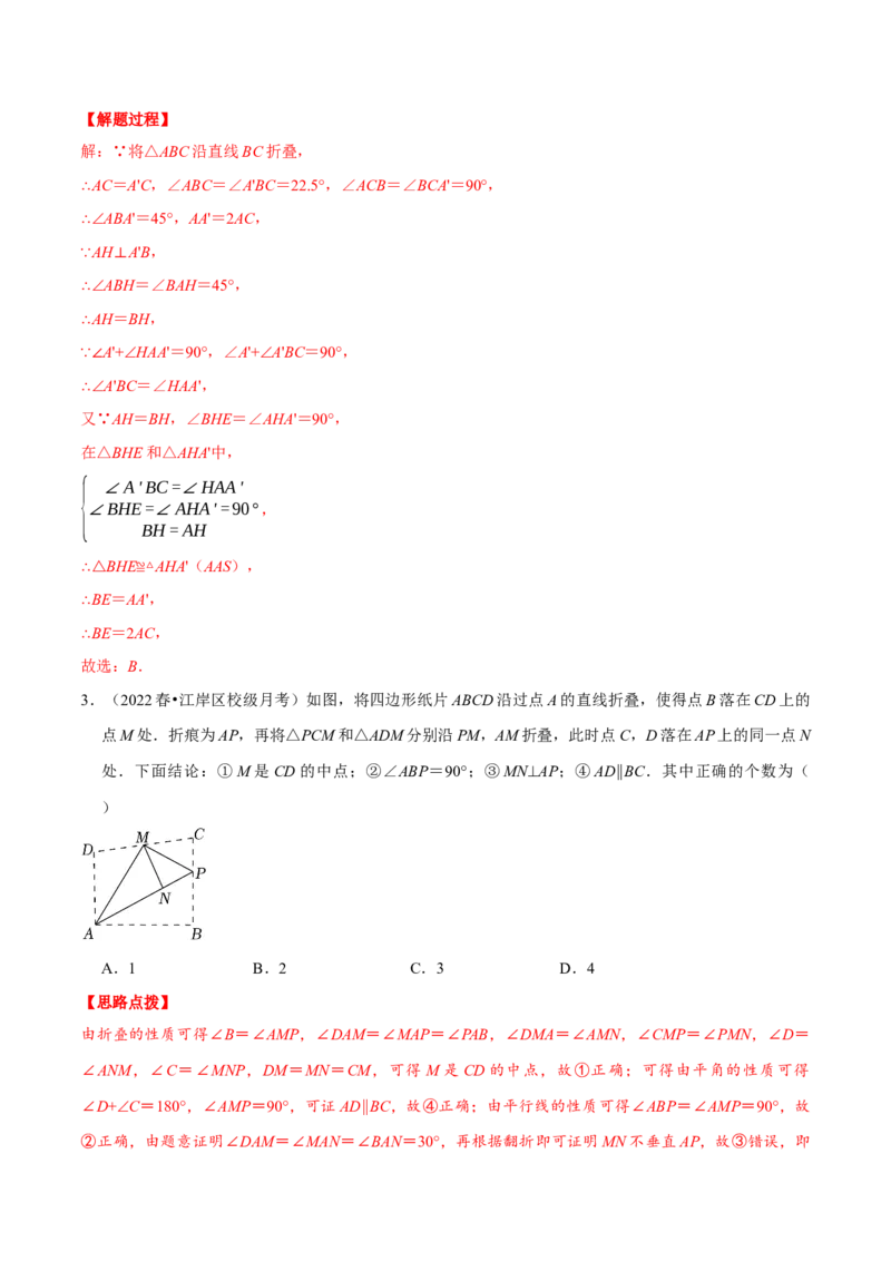 专题13.2几何图形中的翻折变换（压轴题专项讲练）（人教版）（解析版）_初中数学人教版_8上-初中数学人教版_旧版_07专项讲练_八年级数学上册从重点到压轴（人教版）