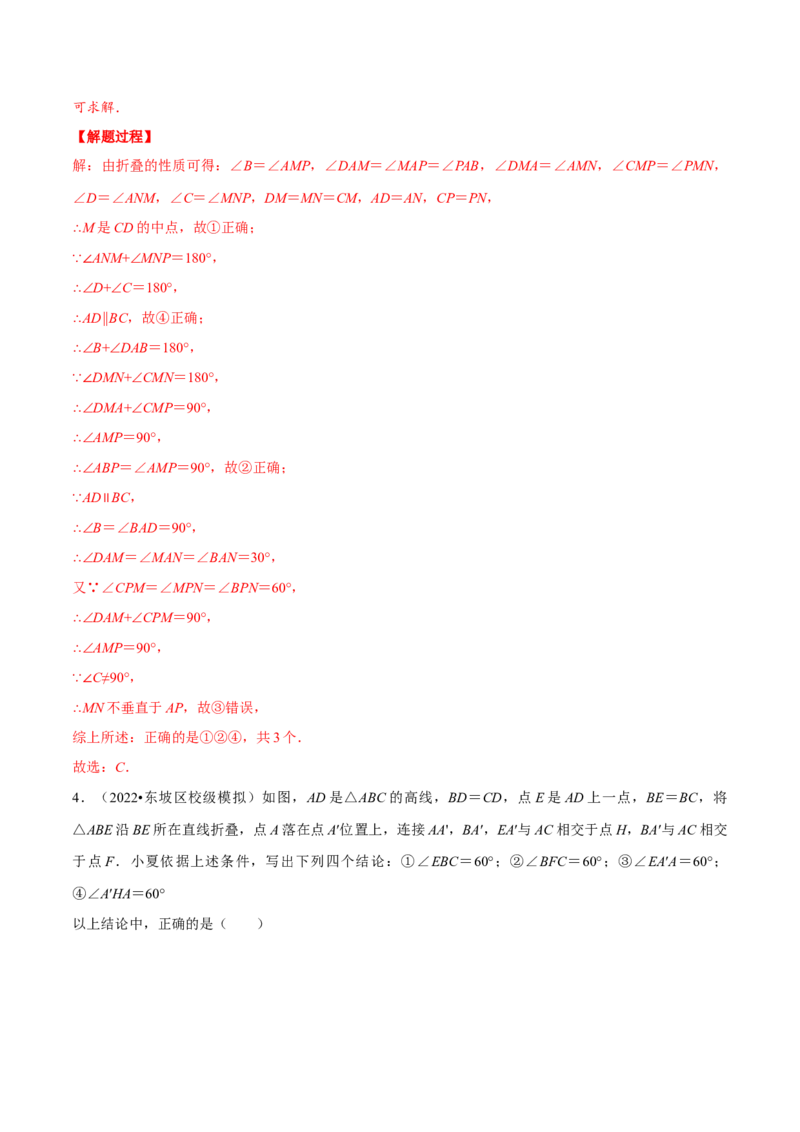 专题13.2几何图形中的翻折变换（压轴题专项讲练）（人教版）（解析版）_初中数学人教版_8上-初中数学人教版_旧版_07专项讲练_八年级数学上册从重点到压轴（人教版）