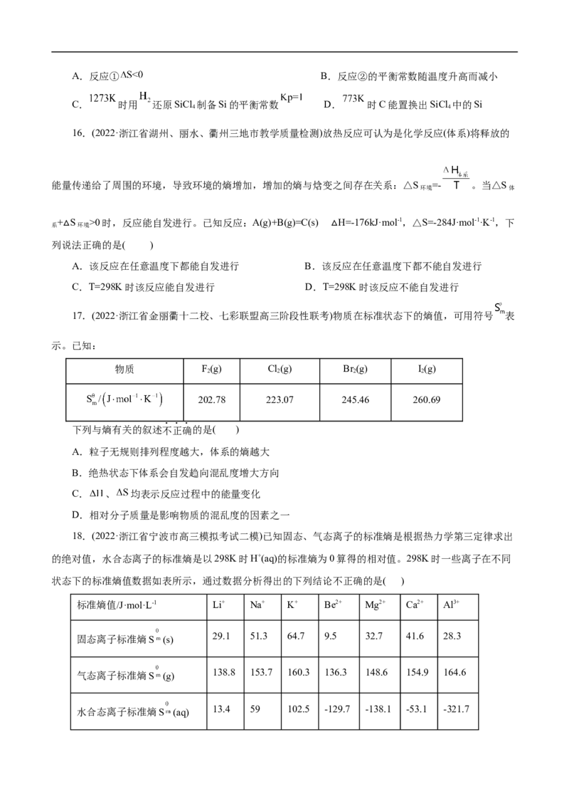专项25焓变与熵变（原卷版）_05高考化学_新高考复习资料_2023年新高考资料_专项复习_2023年高考化学热点专项导航与精练（新高考专用）