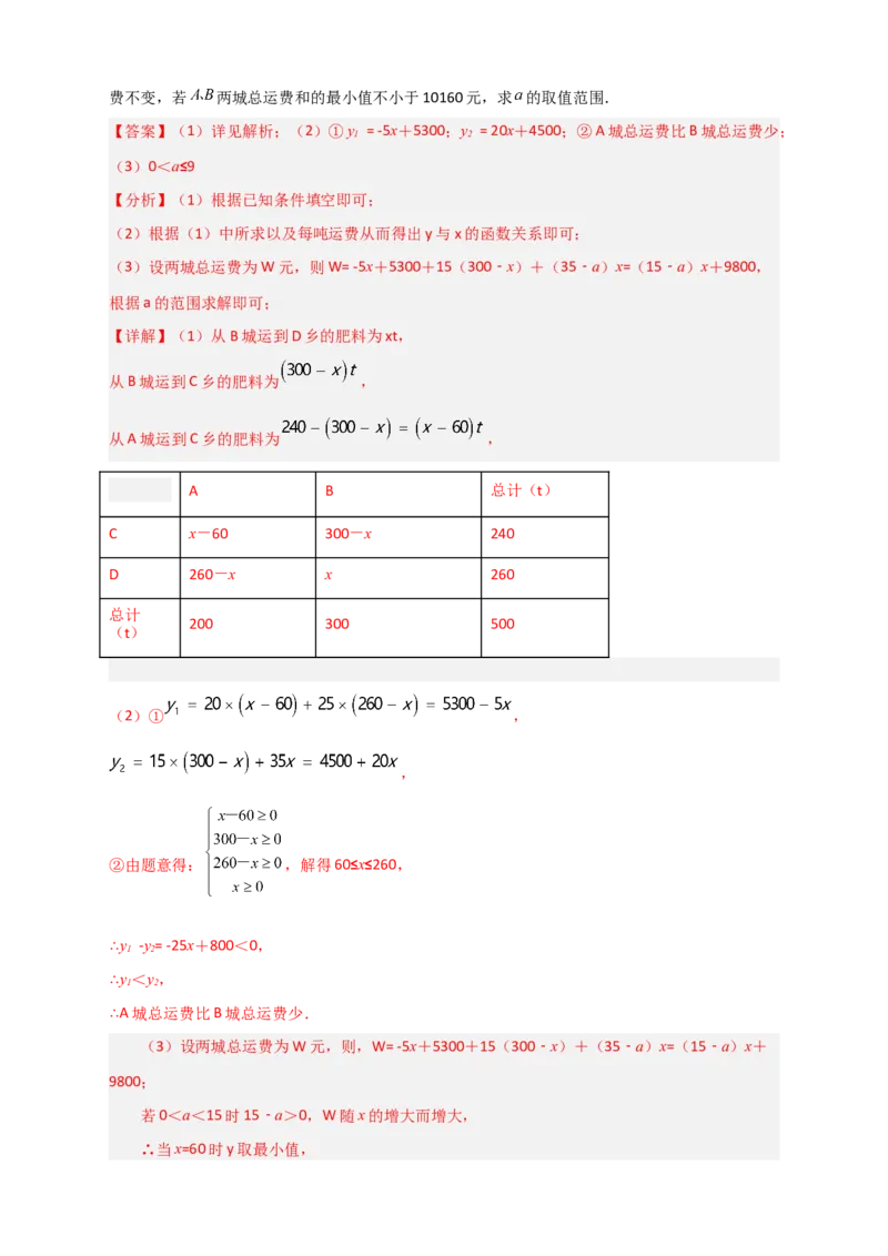 专题37一次函数的应用之分配方案问题（解析版）_初中数学人教版_八年级数学下册_保存转存之后查看(1)_8下-初中数学人教版（2026春新版持续更新）_旧版-可参考_06习题试卷_5专项练习